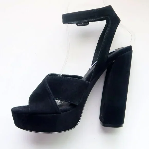 Steve Madden Jodi Black Suede Leather Platform Ankle Strap High Heel Sandals 7 - Picture 7 of 14